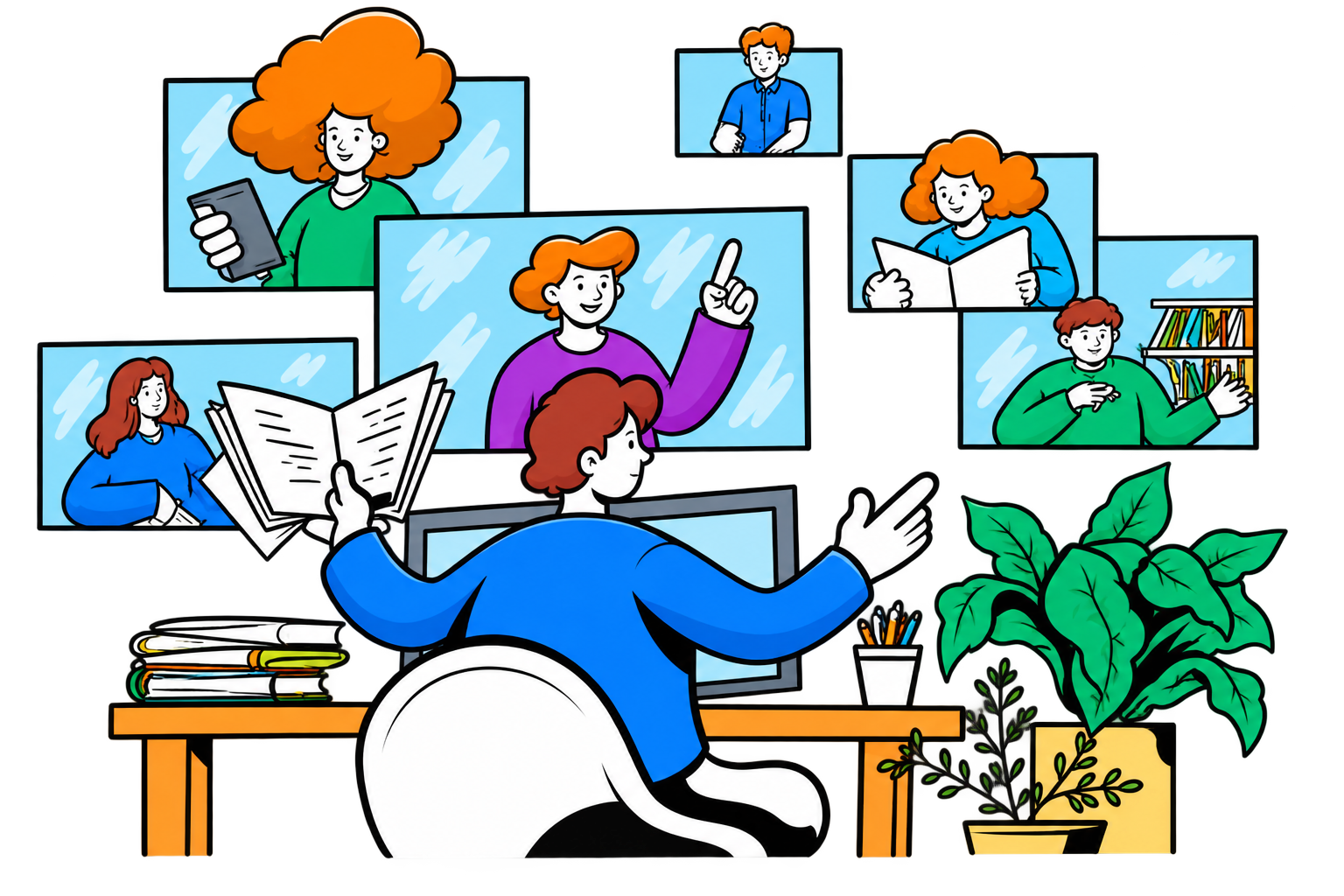 Student learning at a desk in a live online classroom