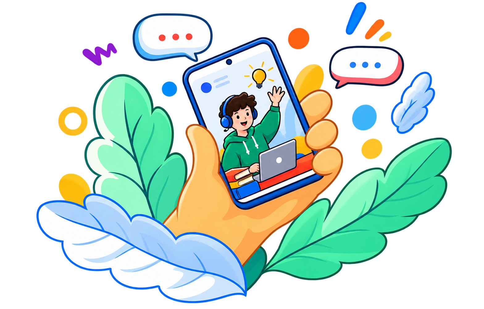 Hand holding a phone showing a personalized online lesson